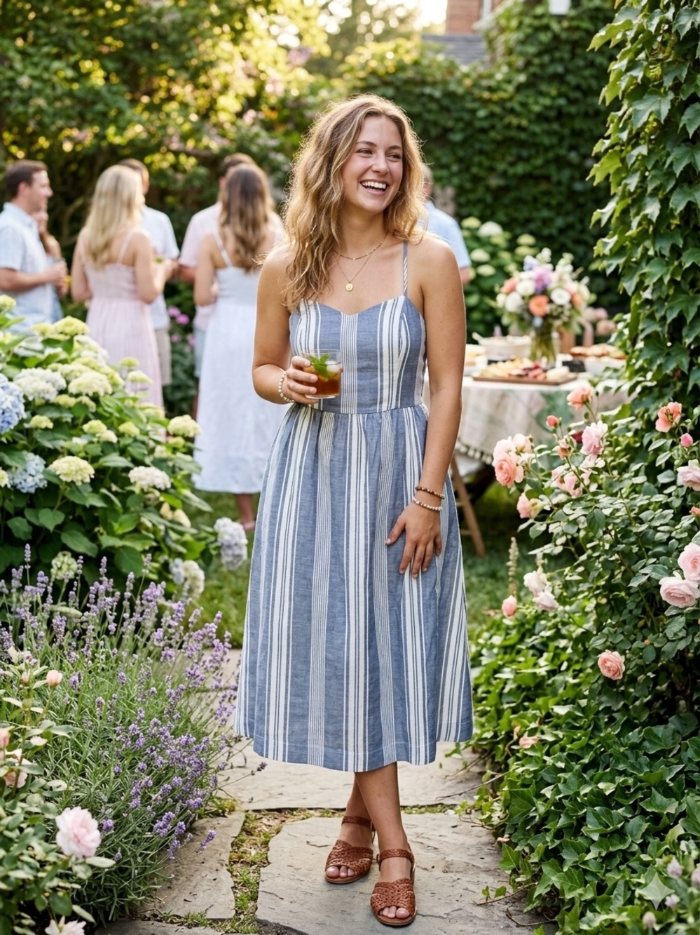 Abercrombie & Fitch Blue and White Striped Midi Dress